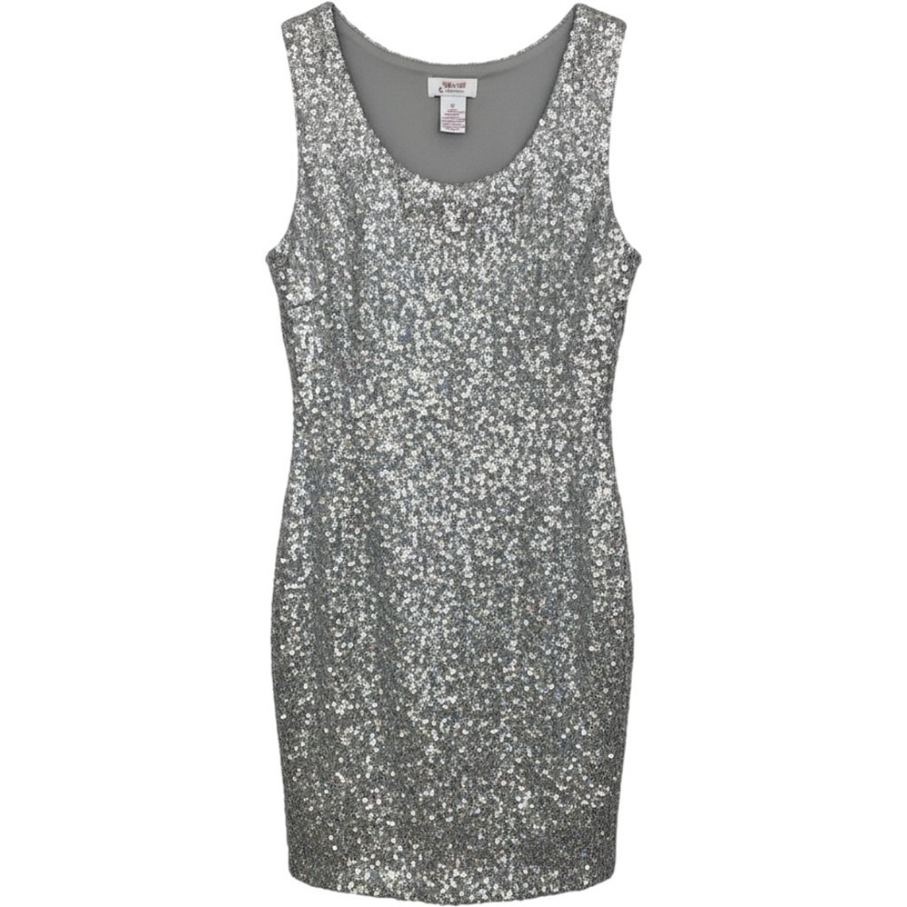 Candies Sequin Mini Dress Women Size L Silver Sparkly Party Cocktail Glam Hoco